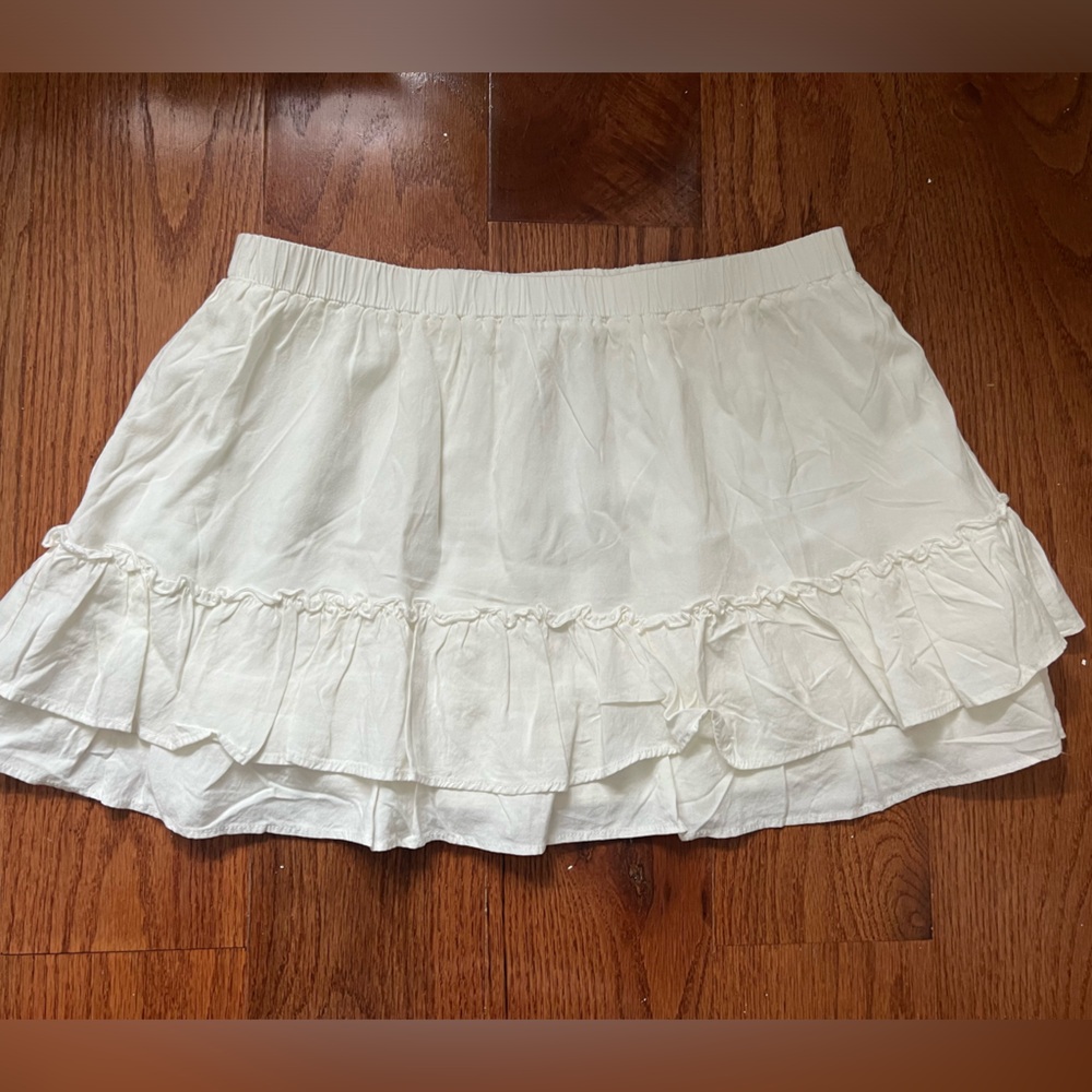 white brandy mini ruffle skirt